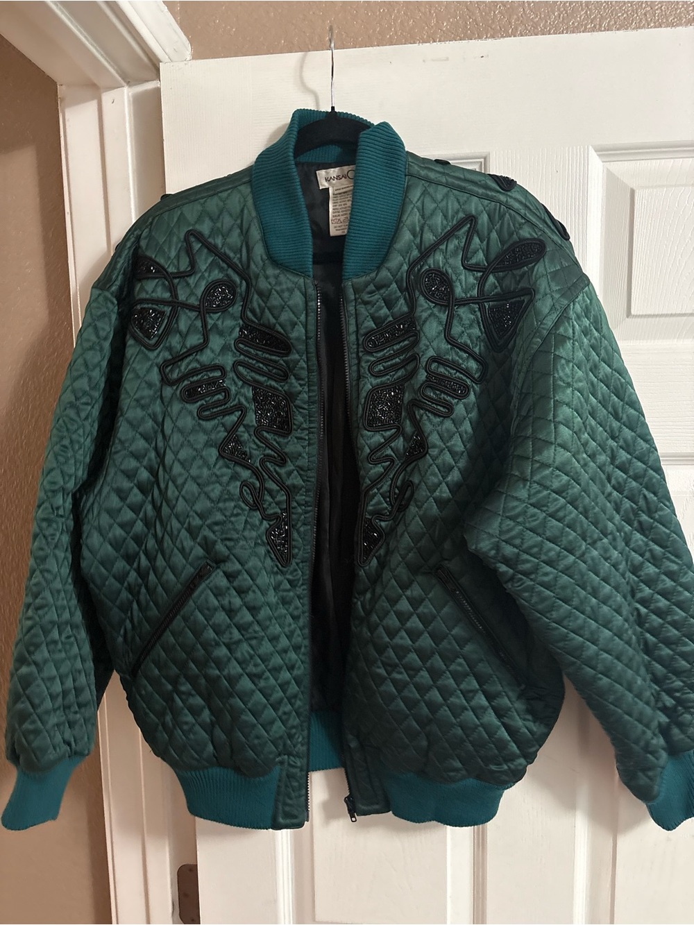 100% silk vintage VTG Kansai Yamamoto beaded quilted zip up jacket coat L